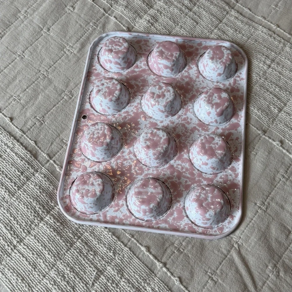 Crow Canyon Mini Muffin Pan, Pink Marble Cottage Core Rare